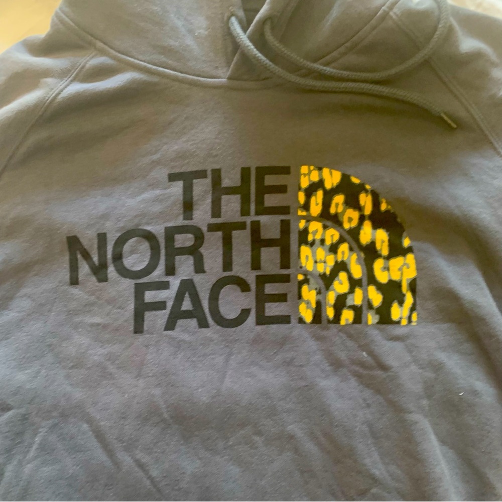 The North Face Gray Hoodie with Yellow Leopard Print. New with tags.